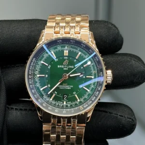 Breitling Navitimer GMT 41 Model U17326211L1G1 18K Rose Gold Green Dial Rose Gold Bracelet