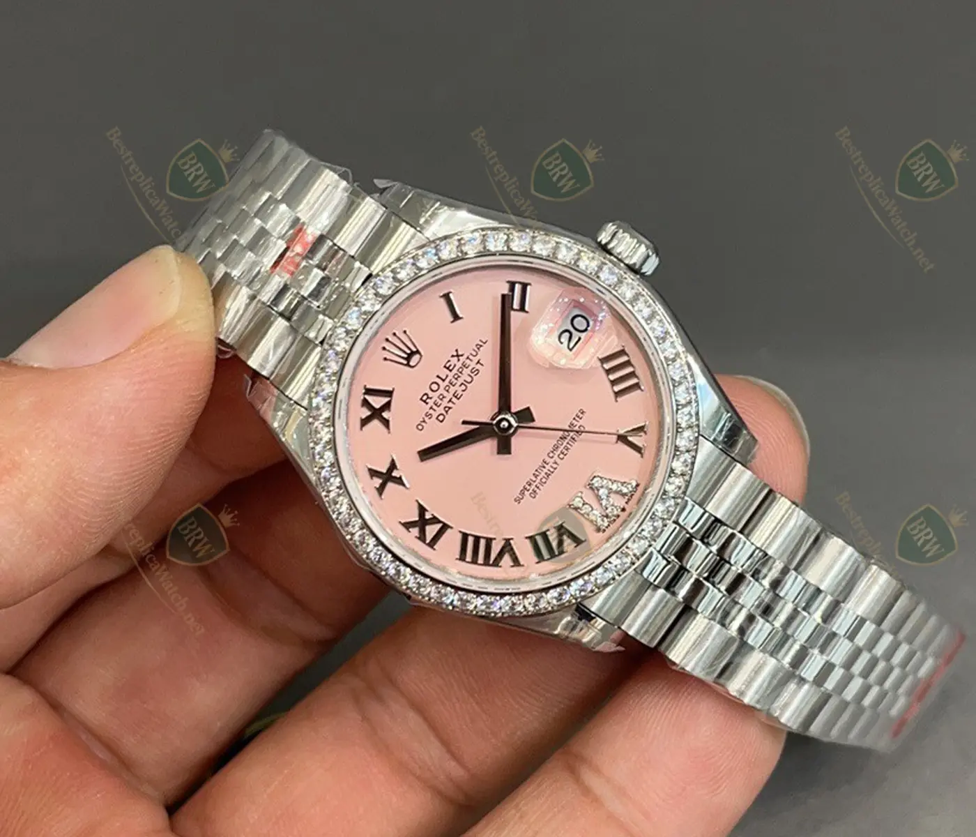 Datejust Pink Dial with Roman Numerals Diamond Bezel Jubilee Bracelet - Image 2
