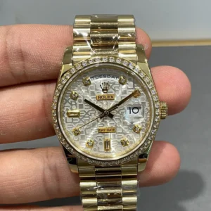 Day Date 40mm Yellow Gold Pave Diamond Dial   Diamond Bezel  President Bracelet