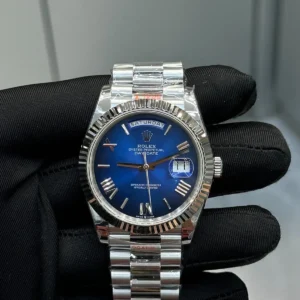 Day Date Bright Blue Dial   Roman Numerals Fluted Bezel  President Bracelet