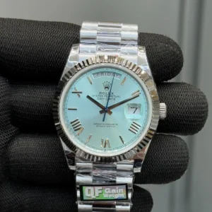 Day Date Ice Blue Dial with Roman Numerals   Fluted Bezel  President Bracelet