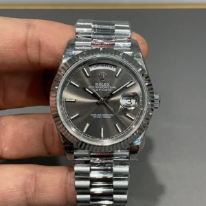 Day Date Style Automatic Mens Watch ?C Fluted Bezel Grey Dial