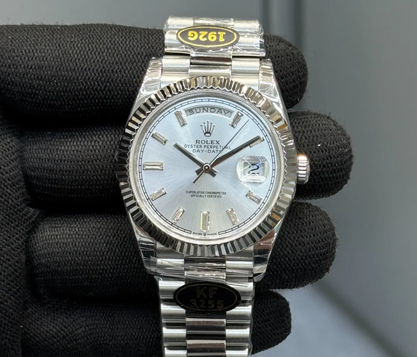 Ice Blue Dial Fluted Bezel President Bracelet Luxury Watch