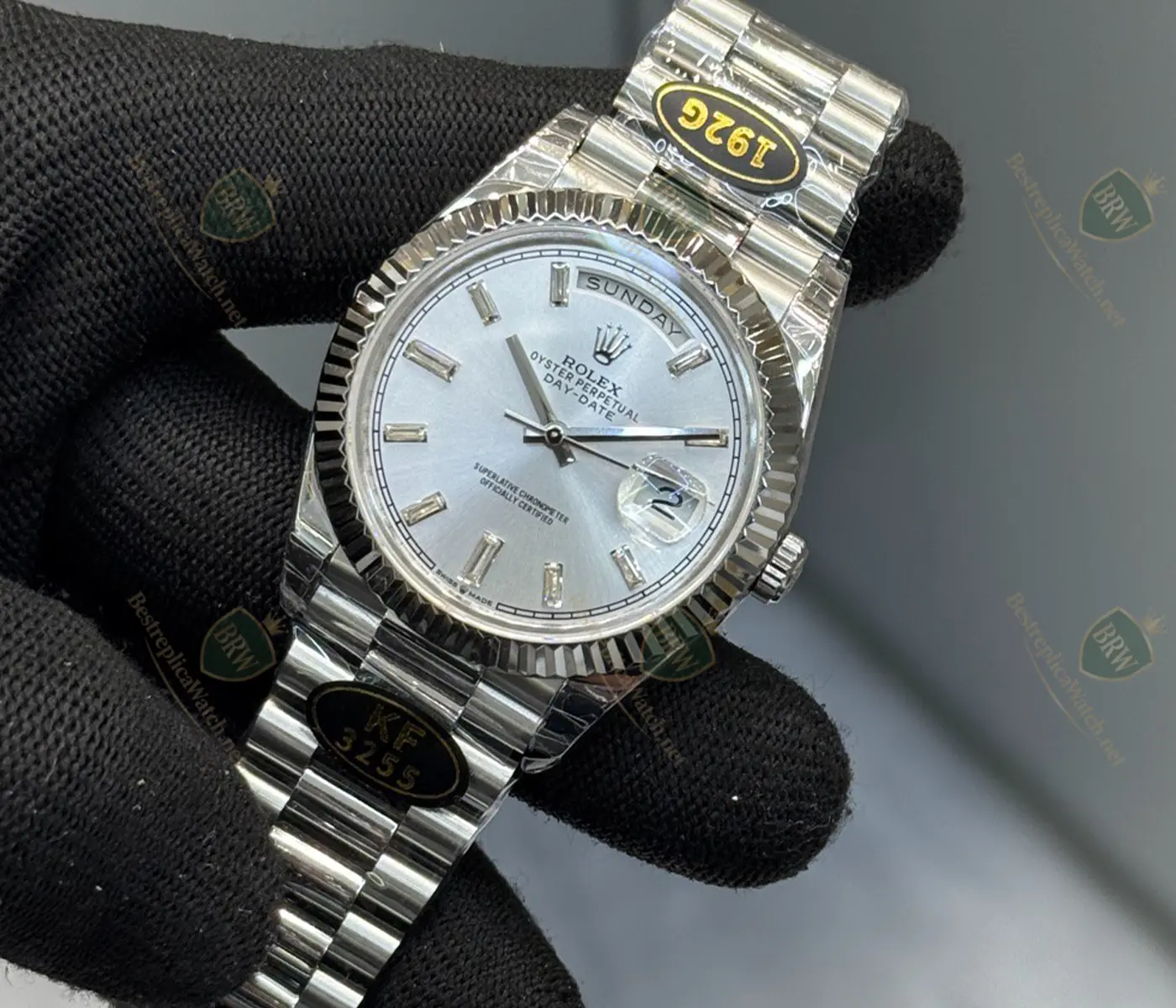 Ice Blue Dial Fluted Bezel President Bracelet Luxury Watch - Image 3