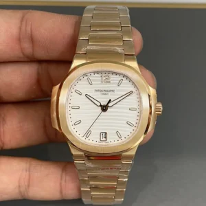 Patek Philippe Nautilus LadiesRef71181R 001 18K Rose Gold White Dial Rose Gold Bracelet Model