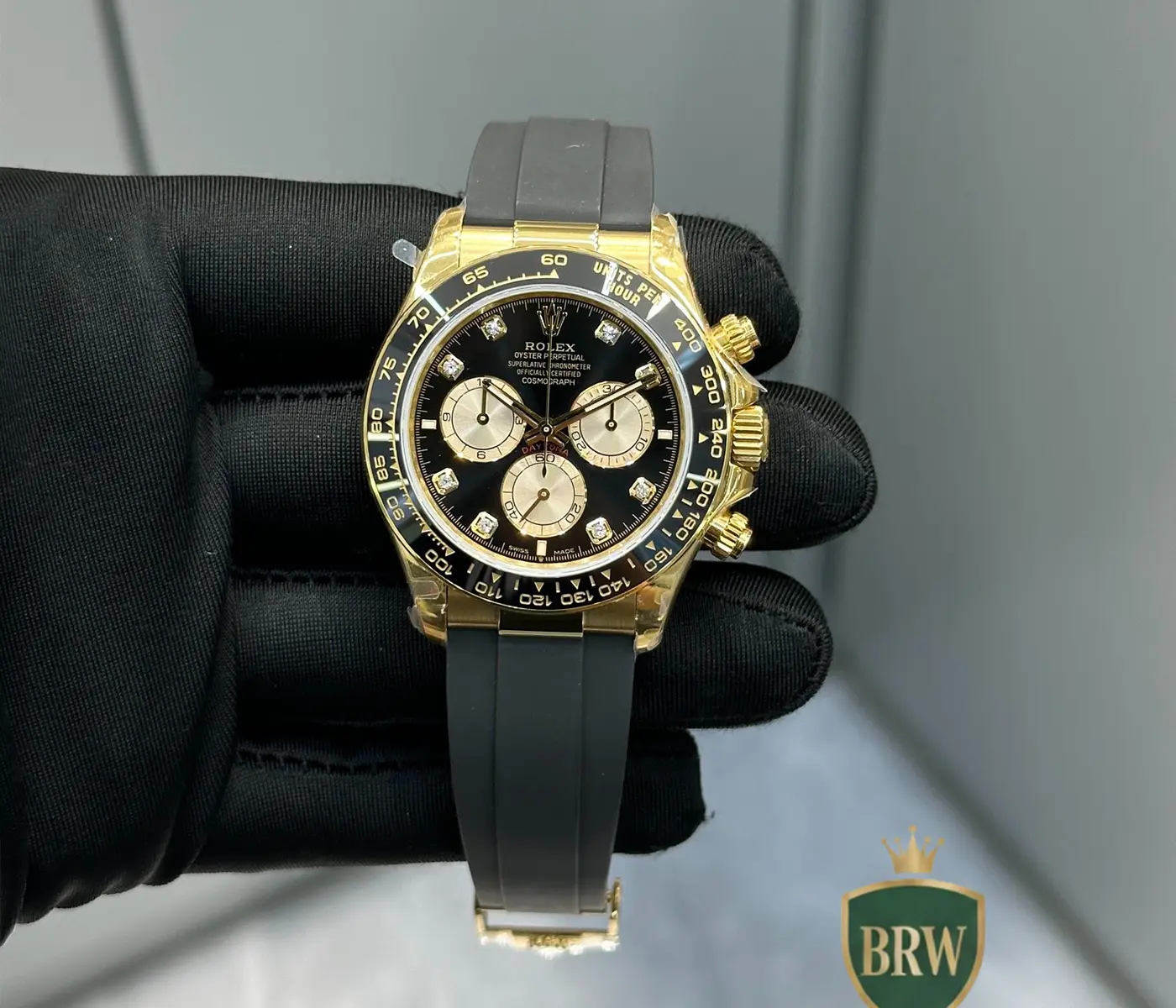 Rolex Daytona Yellow Gold Diamond Dial Oysterflex Watch