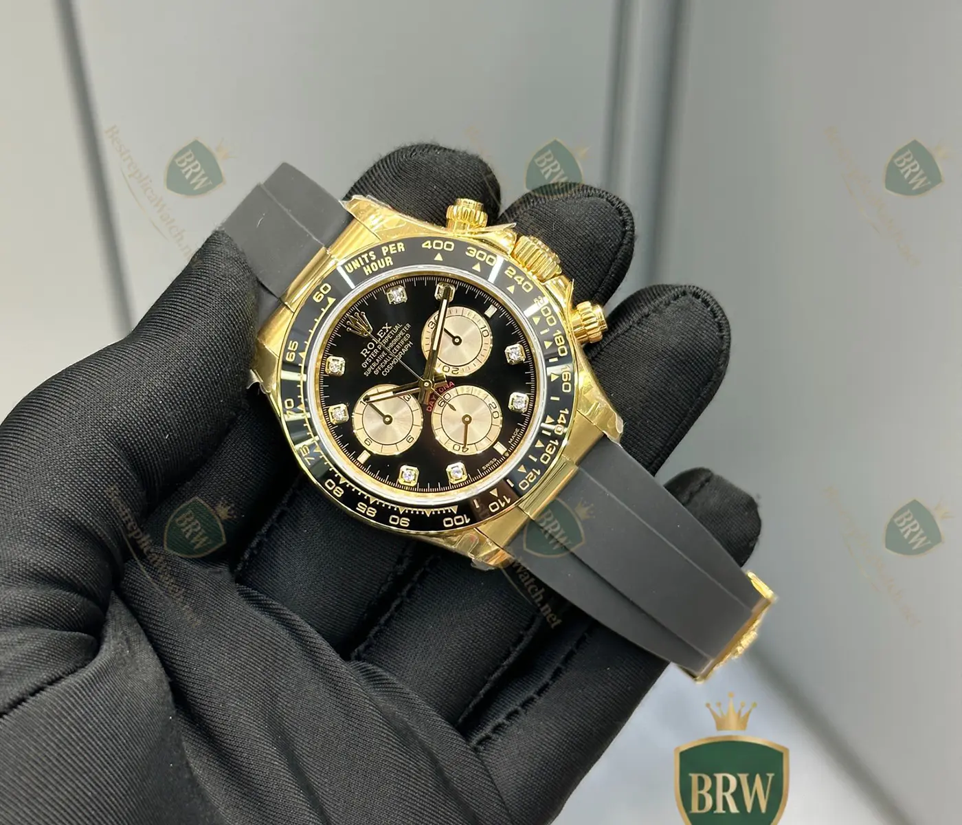 Rolex Daytona Yellow Gold Diamond Dial Oysterflex Watch - Image 2