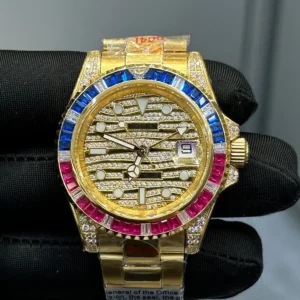 Rolex GMT Master II Yellow Gold SARU   Diamond Paved Zebra Dial