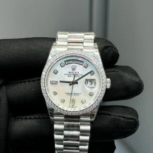 White Mother of Pearl Dial   Diamond Bezel Baguette Markers  President Bracelet