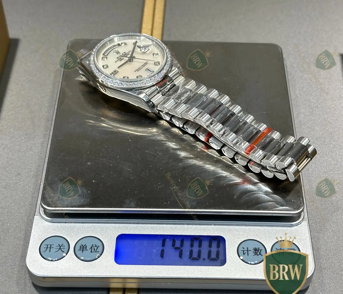 White Mother of Pearl Dial Diamond Bezel Baguette Markers President Bracelet - Image 3